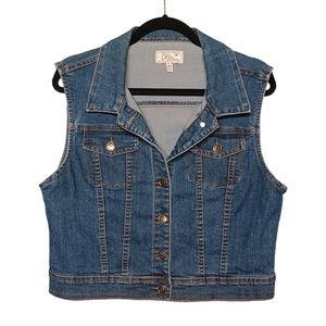 CHIQLE Medium Blue Wash Sleeveless Button Front Jean Denim Vest 1XL
